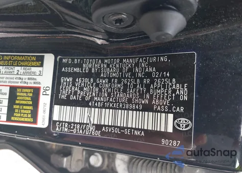 2014 Toyota Camry Le из США, поврежденный, VIN 4T4BF1FKXER389849